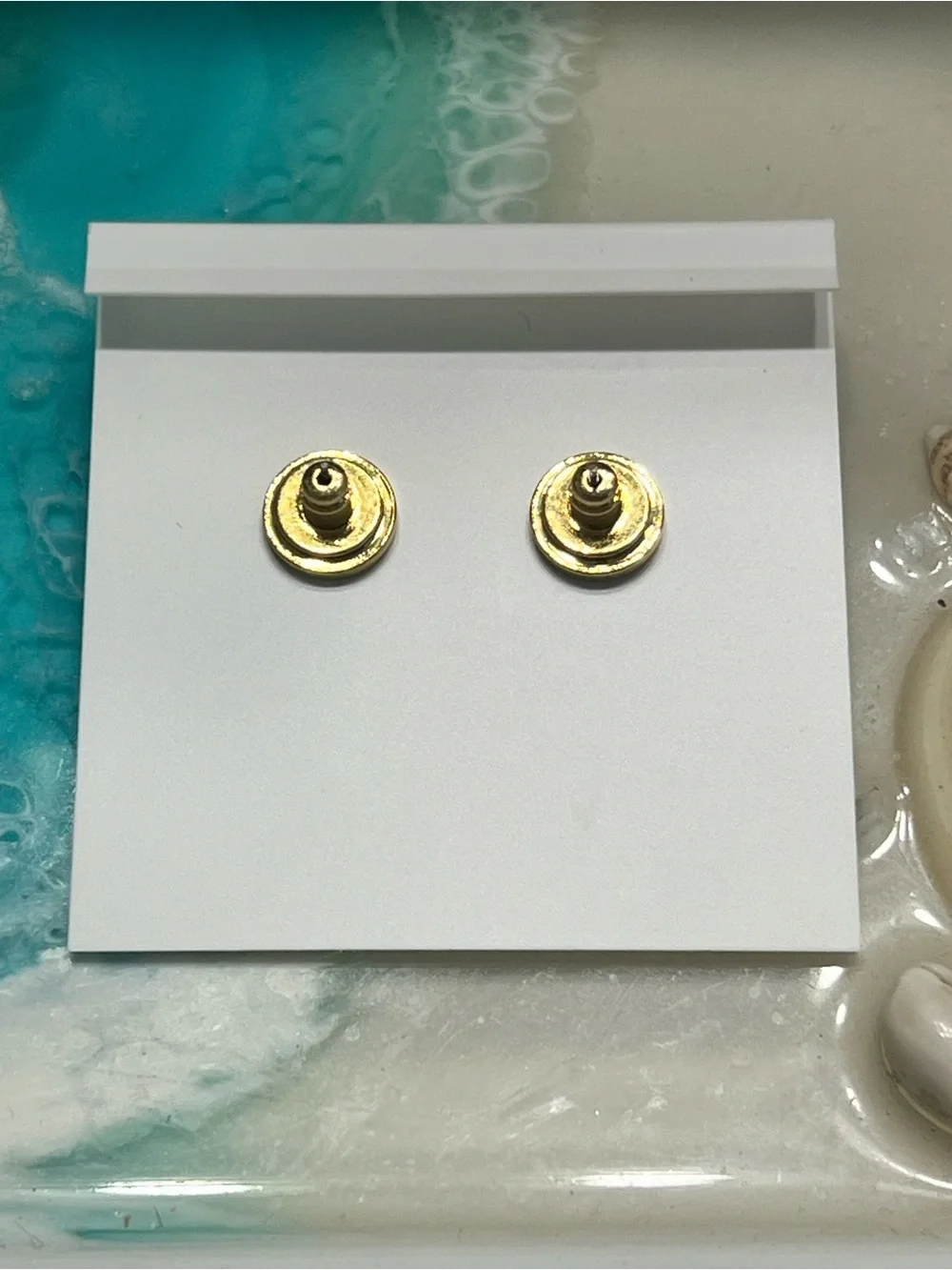Tory Burch Gold Logo Stud Earrings with Amber Accents- NWT